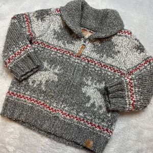 Canadiana Cardigan Sweater Infant 18-24M Gray Full Zip Moose Fair Isle Knit